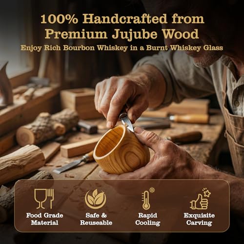 Charred Wooden Whiskey Glasses, Gifts for Men Old Fashion Bourbon Drinking Collins Cup, Perfect Presents for Dad, Boy Friend, Husband, Brother or Whiskey Lovers, 2 pack