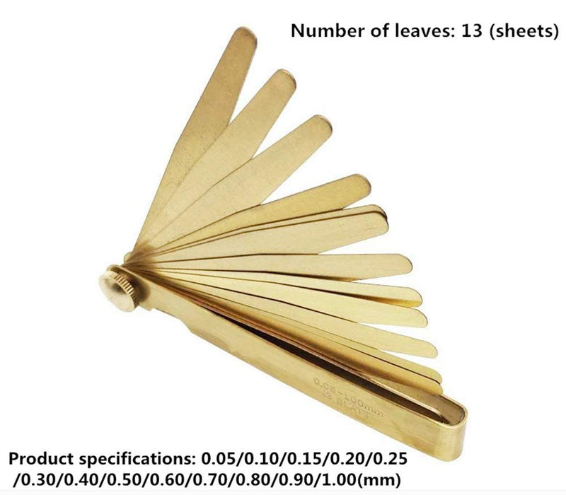 Brass feeler, plug gauge, high-precision clearance gauge, thickness gauge, non-magnetic copper feeler, single piece set, 0.03-1.0mm(100 * 13) Brass