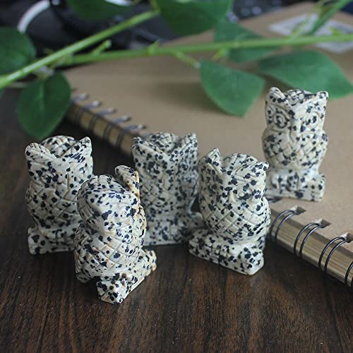 1.5'' Hand Carved Mixed gemstome Crystal owl Animal Figurine Animal Carving (Dalmation Jasper) Dalmation Jasper