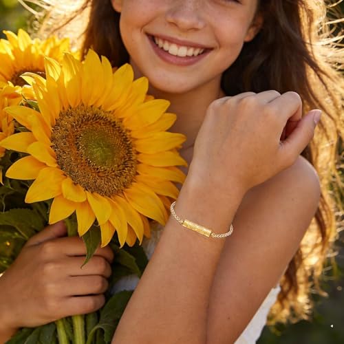 constantlife Cremation Bracelet for Ashes for Women Stainless Steel Sunflower Cylinder Urn Adjustable Link Bangle Memorial Jewelry Loved Ones Ashes Holder Keepsake Golden