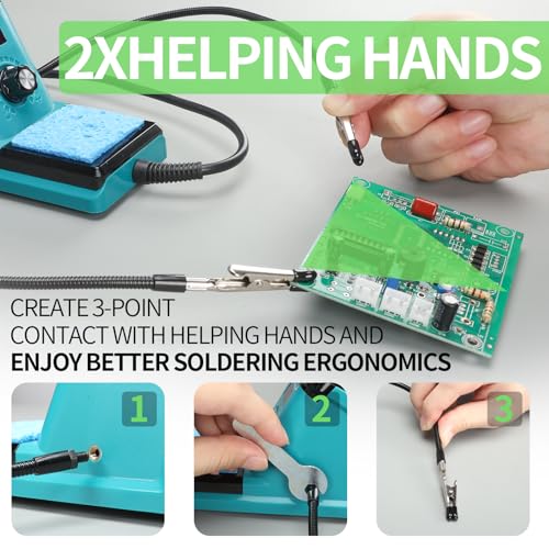 YIHUA 926LED III 60W Digital Display Soldering Iron Kit Soldering Station Set with 2 Helping Hands, 5 Additional Soldering Tips, Lead-Free Soldering Wire, Automatic Sleep Mode (EU Plug) Green