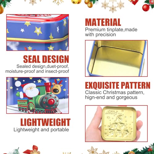 Sosation 12 Pcs Christmas Cookie Tins with Lids Square Candy Tin, Cute