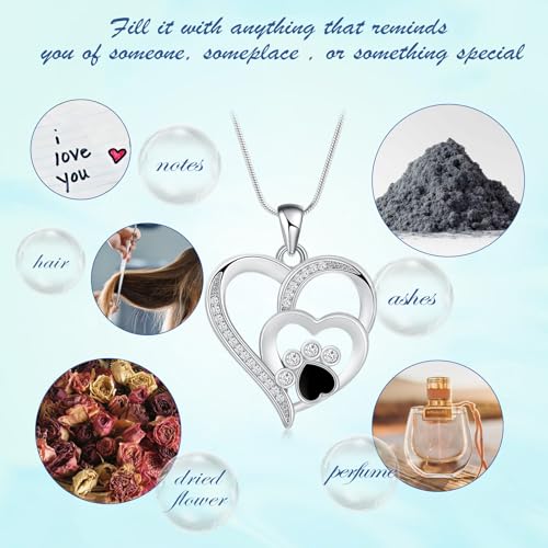 Pet Cremation Jewelry Heart Urn Necklace for Dog Cat Ash Keepsake Crystal Silver