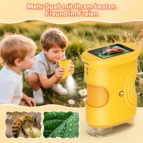 Ashfly Digital Microscope for Children, [1000x Magnification] 4K Portable Pocket Microscope for Garden, Forest & Experiments, Children's Microscope with HD 2.0 Inch Screen [Includes Photo Function
