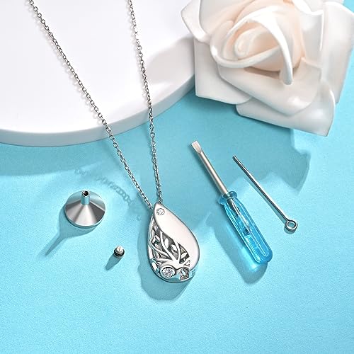 Sterling Silver Tree of Life Teardrop Urn Necklace for Human Ashes Memorial Keepsake Cremation Jewerly for Ashes for Women
