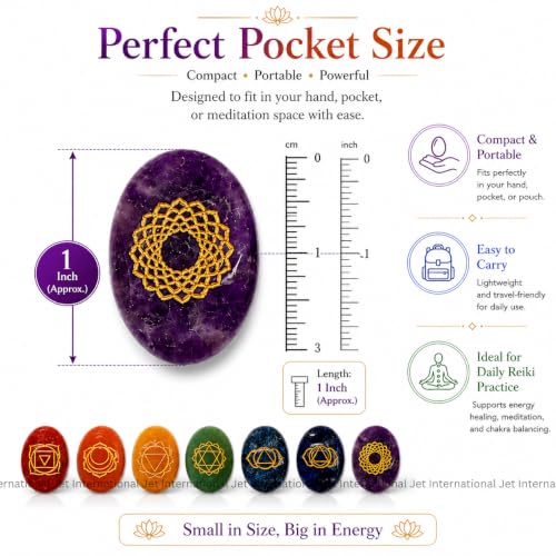 7 Chakra Oval Reiki Set – Natural Healing Crystal Stones for Chakra Balancing, Meditation & Energy Healing – Reiki Charged Gemstone Set for Positive Energy, Spiritual Growth & Home Decor