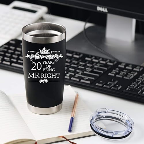 Set of 2 Wedding Engagement Marriage 20th Anniversary Cups Gifts for Couples 20oz Stainless Steel Wine Tumbler Glass 20 Years of Being Mr Right & Mrs Always Right (20th)