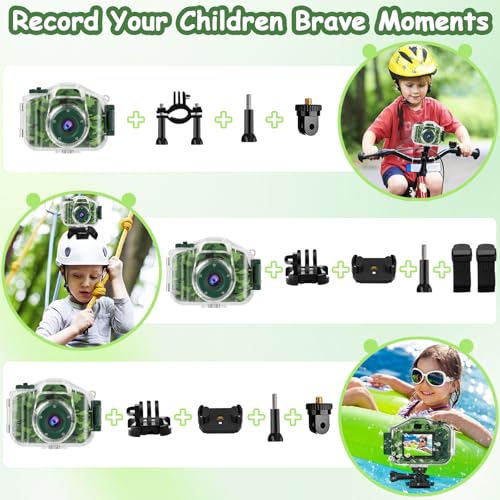 DEKER Kids Waterproof Camera, Underwater HD Digital Camcorder, Green
