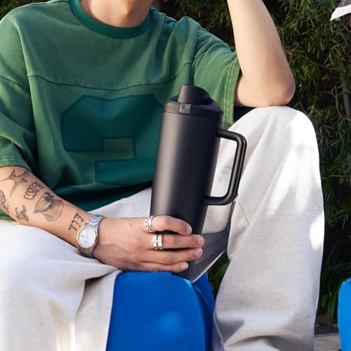 Owala FreeSip Tumbler Insulated Stainless Steel Water Bottle with Built-in Straw and Side Handle, For Travel, Work, School, and Sports, BPA Free, Leak Proof, 40oz, Denim 40 Ounces