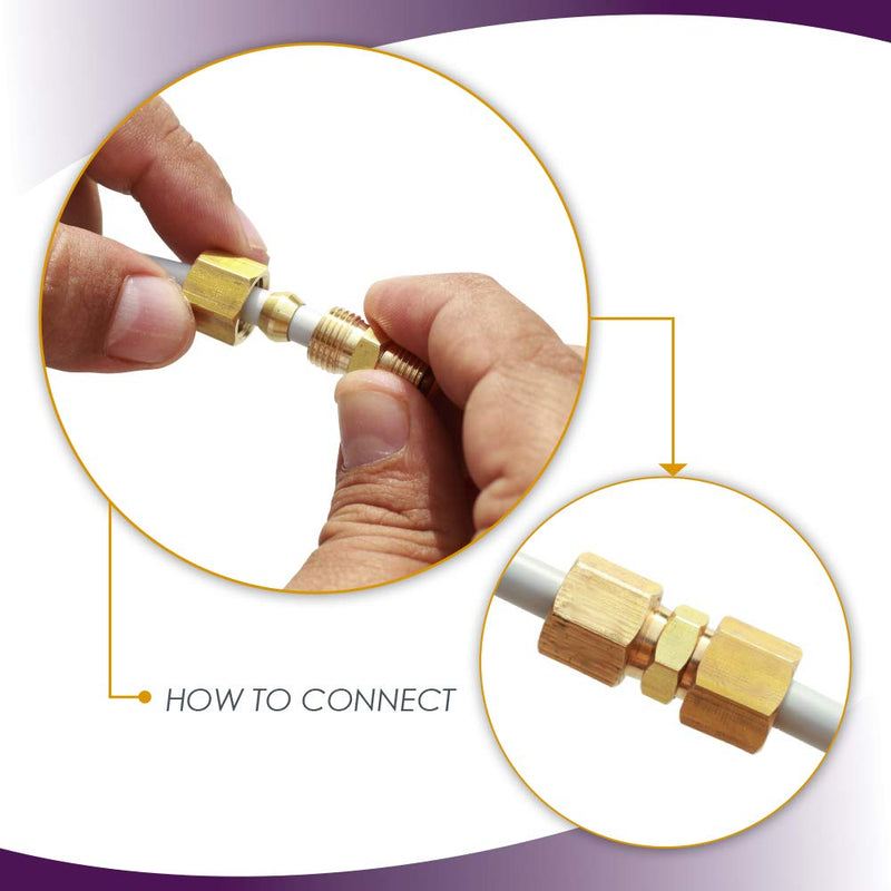 [Australia - AusPower] - Ice Maker Water Line Brass Compression Tube Fitting, 1/4” OD x 1/4” OD (2) 
