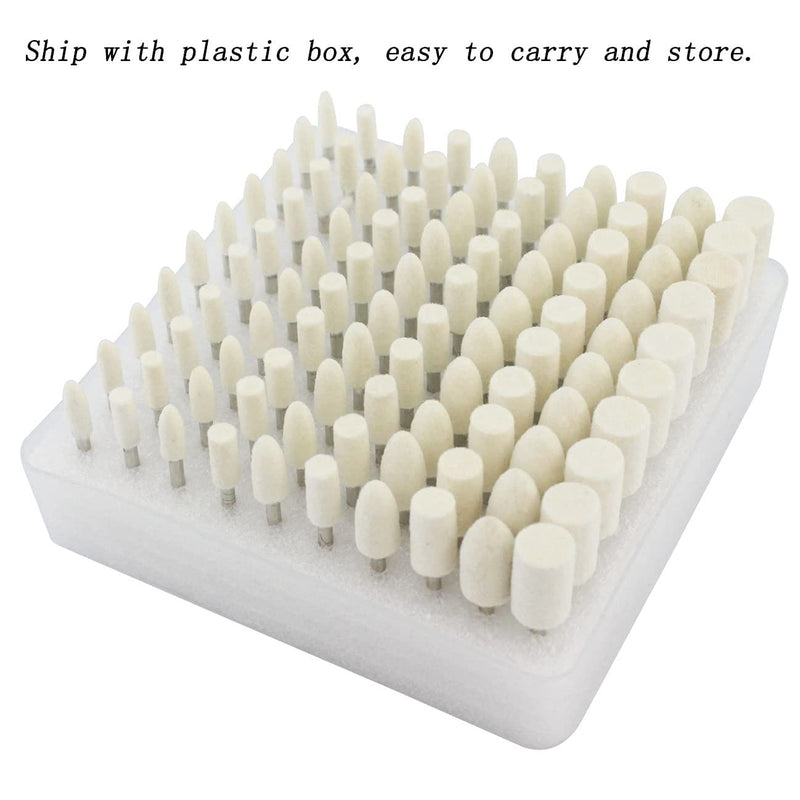 [Australia - AusPower] - Luo ke 100 Pcs Compressed Wool Felt Polishing Head Tool Buffing Wheel for Dremel Rotary Tool with 1/8" Mandrel 