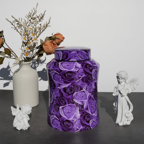 Purple Urn for Ashes for Women, Rose Urns for Human Ashes Adult Purple - Flower Resting Place Large