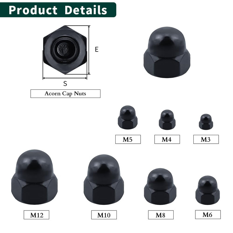 [Australia - AusPower] - M8-1.25 Hex Head Acorn Cap Nuts, 304 Stainless Steel 18-8 Hexagon Head Acorn Dome Cap Nuts, Black Oxide Finish, Hex Drive, 10 PCS M8-1.25 