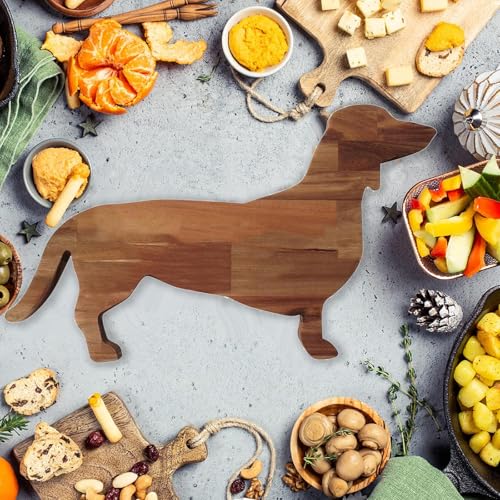 Small Wood Charcuterie Cheese Board, Set of 2 Dachshund Dog Shaped Solid Acacia Wood Serving Board Serving Platter Wooden Tray Dinner Plates Novelty Kitchen Gifts