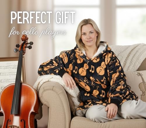 Huglanket Cello Gifts for Cello Player, Blanket Hoodie for Cellists, Men, Women on Birthday, Christmas