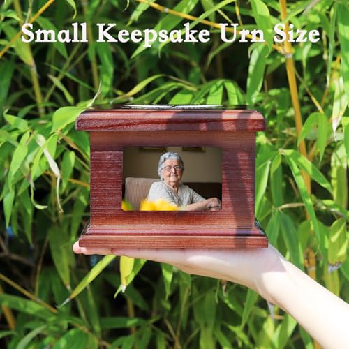 5.5 Inch Small Wooden Memorial Urn with Photo Frame, Keepsake Urn Box for Human/Pet Ashes - Wing 5.5 Inches - Wing