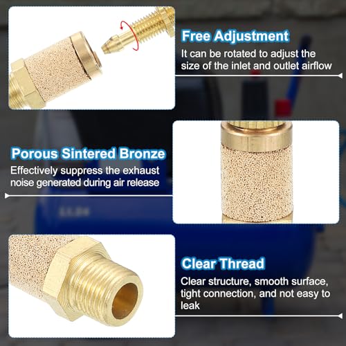 PATIKIL Air Pneumatic Silencer 4 Pieces Top Adjustable Air Flow Speed Controller G1/8 Male Thread Sintered Bronze Exhaust Silencer for Compressor Valves | Exhaust Silencer, Sintered Bronze, Top Adjustable Air Flow Speed Controller...