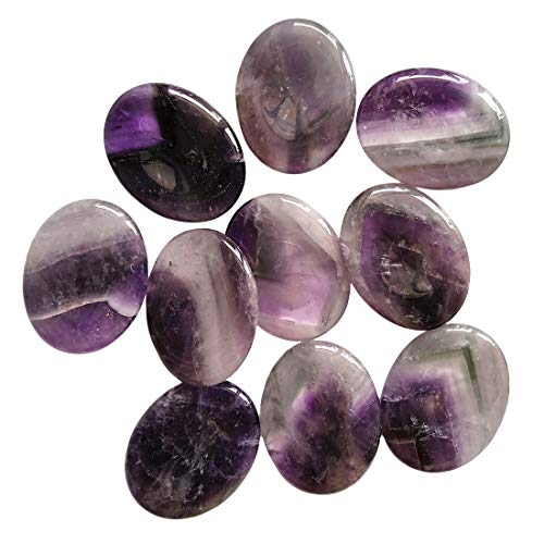 Healing Crystal Thumb Worry Stone Set of 2, Palm Pocket Stones for Meditation, Stress Relief Gemstone Gift for Women,Rose Quartz and Amethyst 1.77" x 1.37" x 0.3" Purple W Pink