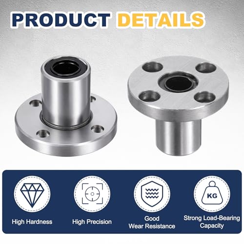 sourcing map 4 Pack LMF8UU Linear Ball Bearings, 8mm Bore Round Flange Linear Ball Bearings Flange Motion Bushing with Double Side Rubber Seal ABEC3 for CNC, 3D Printer
