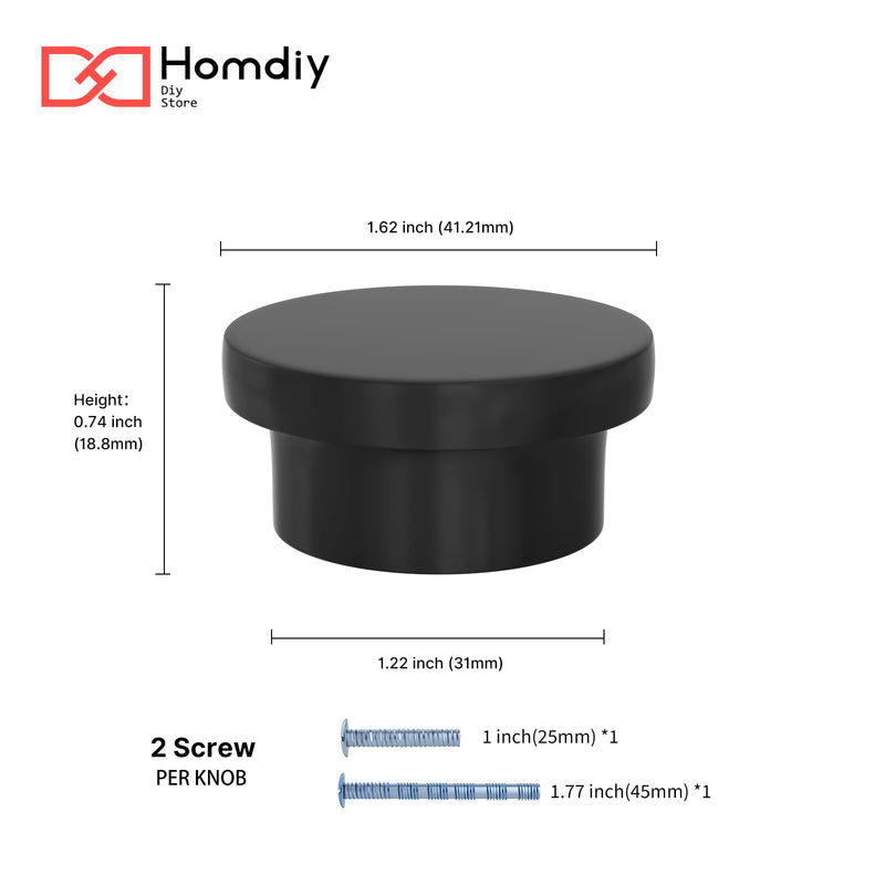 homdiy 10 Pack Black Cabinet Knobs Round Kitchen Cabinet Knobs Metal Black Dresser Knobs Zinc Cabinet Handles for Desk Drawers Cupboard Hardware