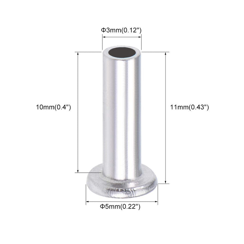 [Australia - AusPower] - uxcell 100 Pcs 3mm x 10mm Aluminum Flat Head Semi-Tubular Rivets Silver Tone 