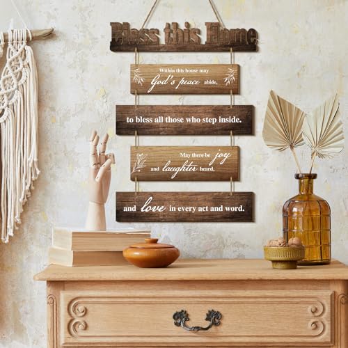 Xuhal Bless This Home Wall Decor Blessed Hanging Sign, Brown