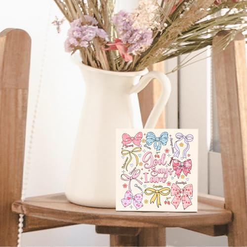 Coquette Bow Wooden Sign - Coquette Room Decor, Pink God Says I Am Wooden Box Signs, Preppy Bow Bible Verse Decor, Inspirational Christian Gifts for Women, 5 X 5 Inches (8) God say i am