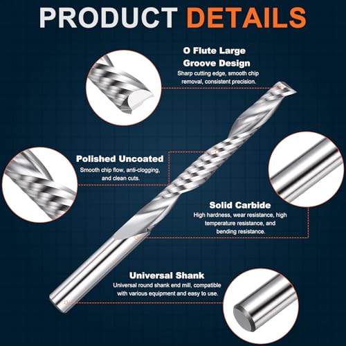Workkyma upcut spiral router bit, single flute, 8mm shank, 8mm diameter, 62mm cutting length