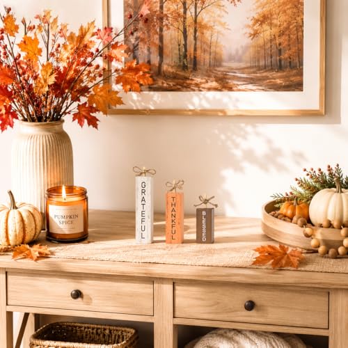 Smile Fall Wooden Decor Signs Set BLESSED GRATEFUL THANKFUL Letter Fall