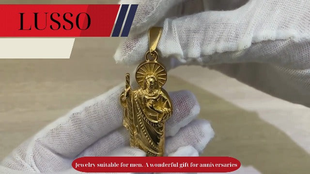 925 Sterling Silver Religious San Judas Tadeo Pendant Necklace 14K Yellow Gold Saint Jude Pendant cadena de san judas tadeo para hombre St San Judas Pendants Saint Jude Necklace for Women and Men 70cm
