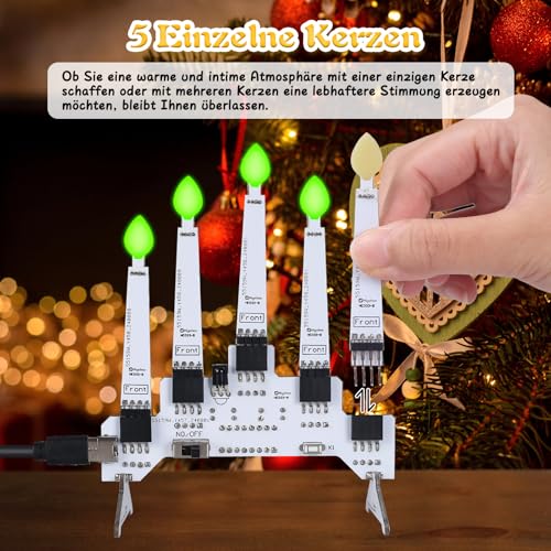Christmas Soldering Kit, 5 LED Candles with Remote Control, 10 Light Modes & Brightness Adjustment, DIY Electronics Kit for Adults - Desk Decoration, Party Light, Electronics Learning Project