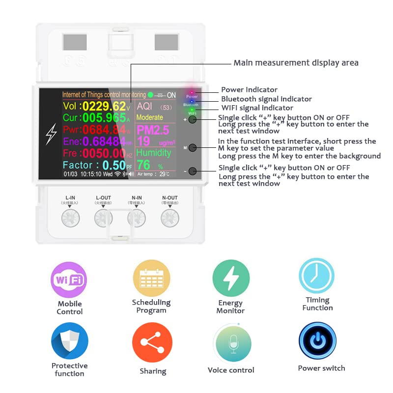 [Australia - AusPower] - AT4PW 100A Tuya WiFi Din Rail Smart Switch Remote Control AC 220V 110V Digital Power Energy Volt Amp Kwh Frequency Factor Meter 
