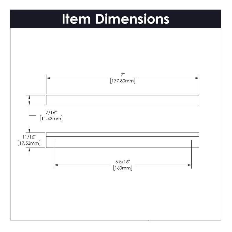 Hickory Hardware 1 Pack Solid Core Kitchen Cabinet Pulls, Luxury Cabinet Handles, Hardware for Doors & Dresser Drawers, 6-5/16 Inch (160mm) Hole Center, Flat Onyx, Streamline Collection 6-5/16 Inch (160 mm) Center to Center