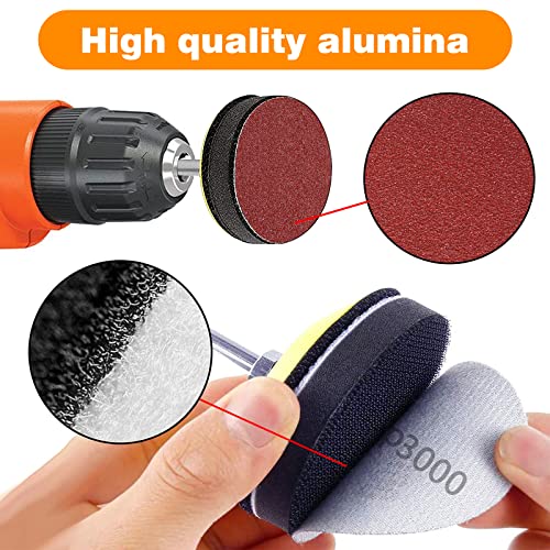 Sanding Discs Pad Kit, 2 Inch 50 mm Sandpaper with 80-3000 Grit, Uspacific Backer Plate, 1/4 Inch Shank Sponge Cushions for Drill Grinder Precision Tools (Pack of 130) Pack of 130 sanding discs, 50 mm