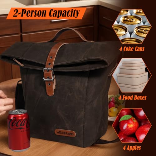 WELKINLAND 6H Insulation leakproof waxed canvas lunch bag, 20L, with sturdy handle and spacious interior for food storage.