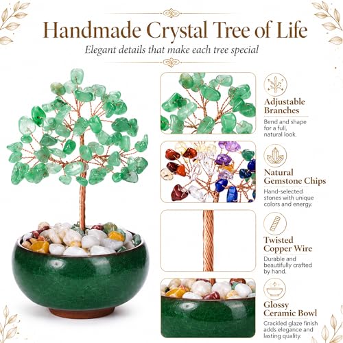 CrystalTears Chakra Crystal Tree of Life, 7 Chakra Gemstone Money Tree with Ceramic Bowl, Healing Crystal Energy Crystal Tree for Home Office Desk Decor, Spiritual Birthday Gifts for Women Men