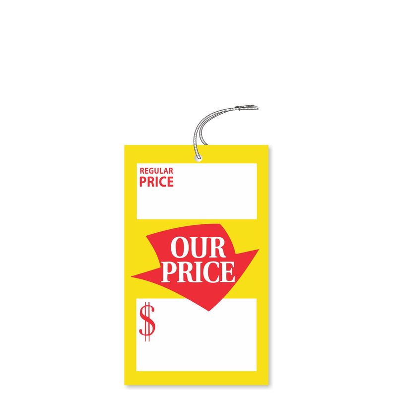 SmartSign Pack of 250 Regular and Special Our Price Tags with String Pre-Attached, 2.25 x 3.75 inch, 12 pt Cardstock, Merchandise Coated Tags, Red/Yellow/White