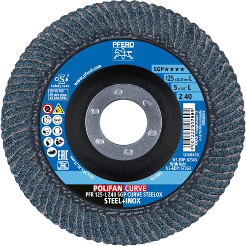 PFERD POLIFAN Curve flap disc, 5-inch x 7/8-inch, 40 grit, pack of 2