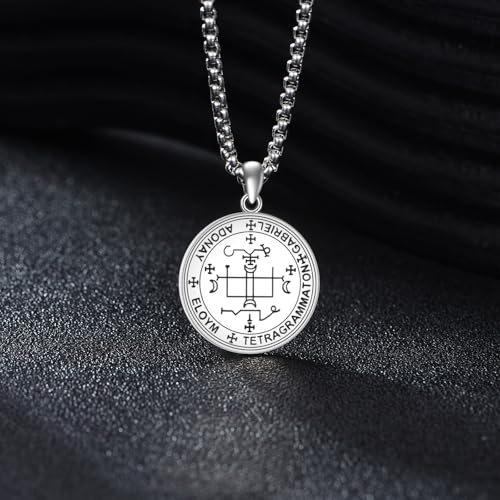 VONALA Saint Necklace 925 Sterling Silver Patron Saint Medal Pendant Amulet Protection Religious Jewellery for Men Women with 2.5mm 22"+2" Steel Chain (with Gift Box) Saint Gabriel（Round）