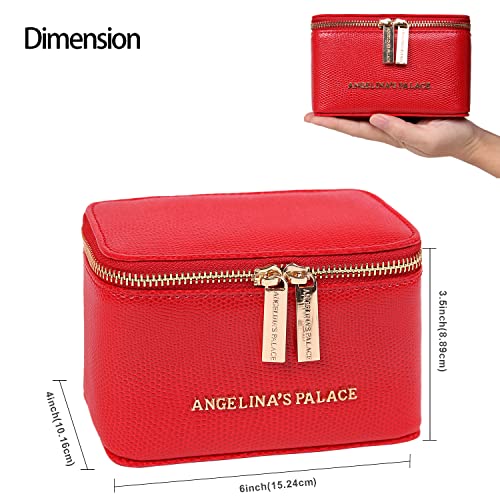 Angelina's Palace Snakeskin Pattern Jewelry Organizer Case Bridesmaid Gifts Travel Bag Vegan Leather Box for Necklace Earring Bracelet Ring(Red) Red