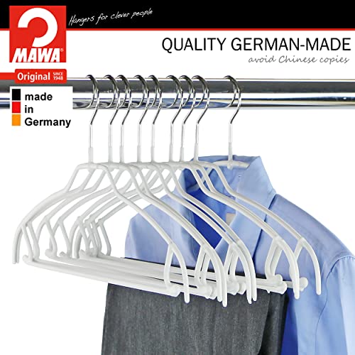 Mawa by Reston Lloyd Silhouette Ultra-Thin Series, Non-Slip Space Saving Shirt Hanger with Pant Bar & Skirt Hooks, Style 42/FTU, White Pack of 10