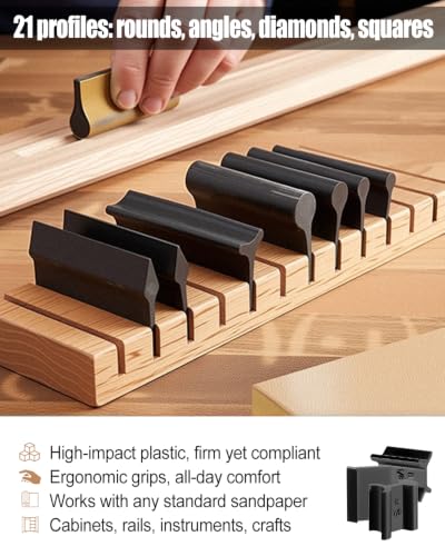 MQHXUY 11-piece contour sanding grips set with assorted hand detail sanding pads for woodworking