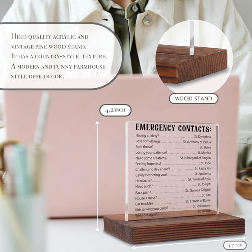 Emergency Contacts, Catholic Gifts for Women, Men, Teens, Girls, Catholic Desk Decor, Godmother Gifts Plaque, Catholic Religious faith Gift Decorative Signs Plaques WOW41 Emergency Contacts