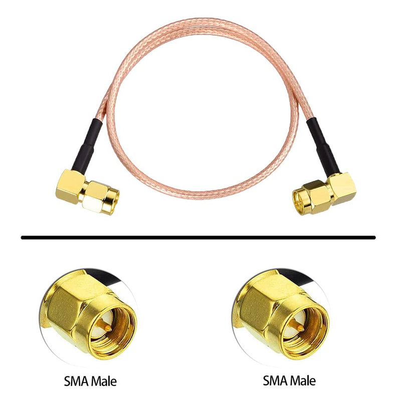 Superbat 2-Pack SMA Cable Extension, SMA Male to SMA Male Right Angle Connector Cable RG316 Coax Jumper, 12" for Antenna Router Wifi Cable Network Analyzer etc. 12inch 2-pack