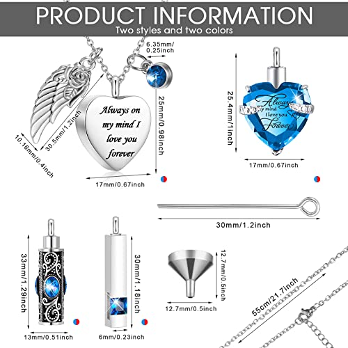 Fumete 8 Pcs Urn Necklaces for Ashes Cremation Jewelry, Light Blue, Red