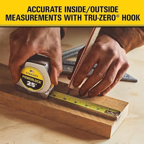 STANLEY PowerLock 35-foot tape measure, model 33-835, yellow and black case with extended measuring tape