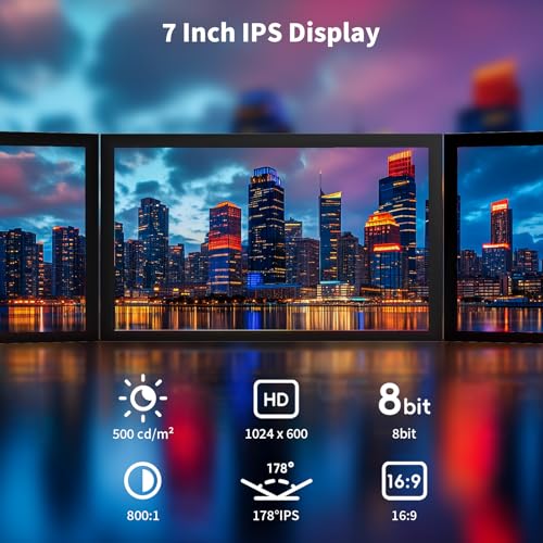CUQI 7 Inch Small Monitor, 1024×600 IPS Mini Monitor with Built-in Speakers/HDMI/VGA/AV Input for Raspberry Pi, Laptop, PC, TV, DVD, CVBS