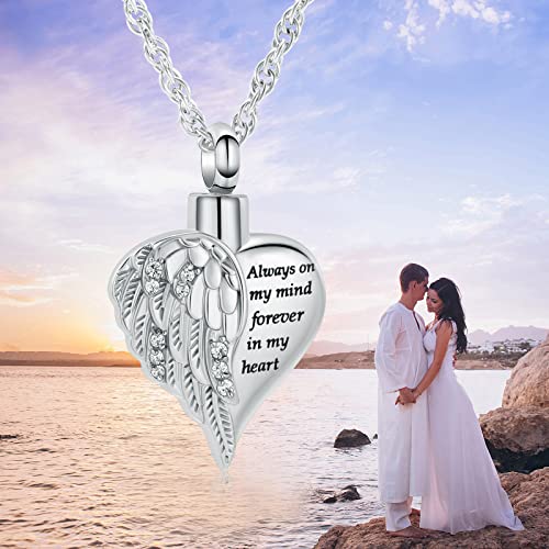 shajwo Cremation Jewelry Angel Wing Heart Urn Necklace for Ashes for Women Men Memorial Keepsake Human Pendant, Metal, stainless steel