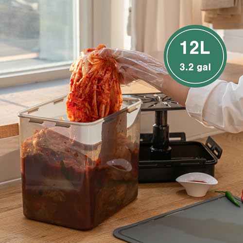 SMART Automatic Press Plate Food Storage Container for Kimchi Sauerkraut Pickle Fermentaion/Airtight Lid Food Storage Container for Preserved Food Bulk Fermentation (12L / 3.2 gal) 12 L