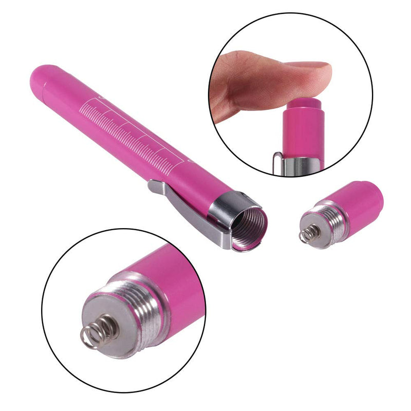 [Australia - AusPower] - Aokin Pen Light with Pupil Gauge, Reusable LED Penlight Medical for Doctor Nurse Diagnostic etc, White Light, 2 Pcs Rose 
